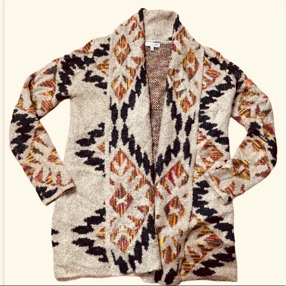 Open Cardigan Sweater Navajo Print 
